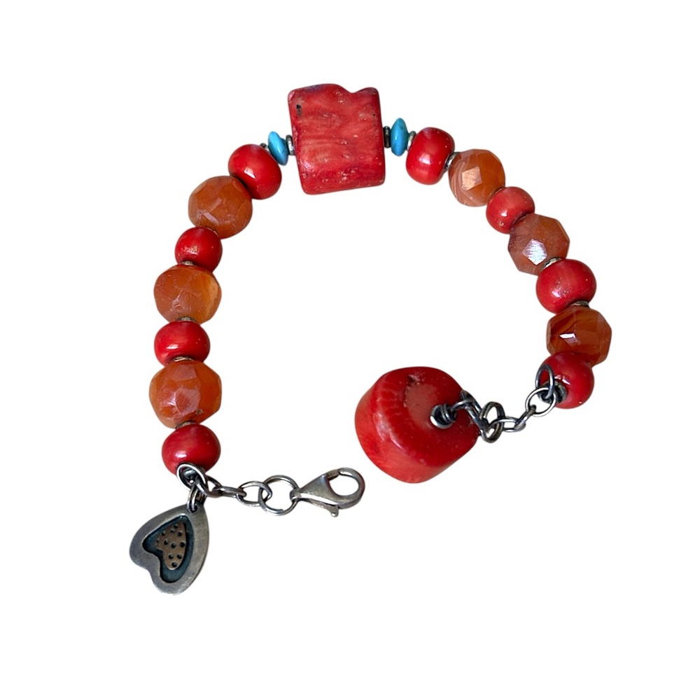 Fetched Artisan Boho Bracelet w/ Sterling Silver Clasp – Coral & Gemstone Beads